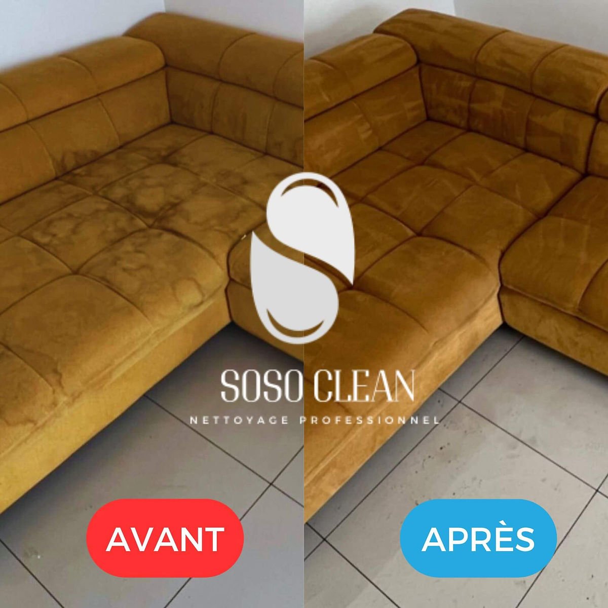 Avant / après nettoyage de canapé à La Réunion